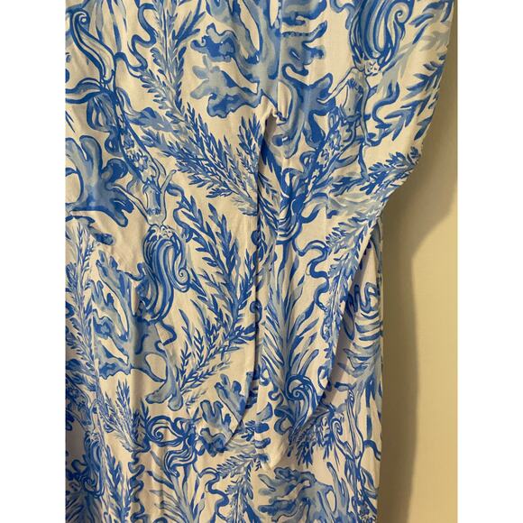 Lilly Pulitzer Inka Dress Resort White Aqua Blue Lounge Front Tie EUC Spandex S - Picture 2 of 12
